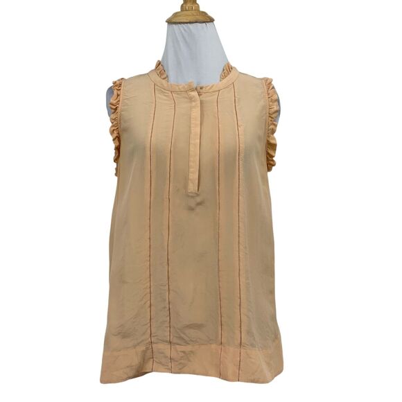 Madewell Top Womens S Small Peach Silk Sheer Pintuck Sleeveless Ruffle Drop Cut - Picture 1 of 11